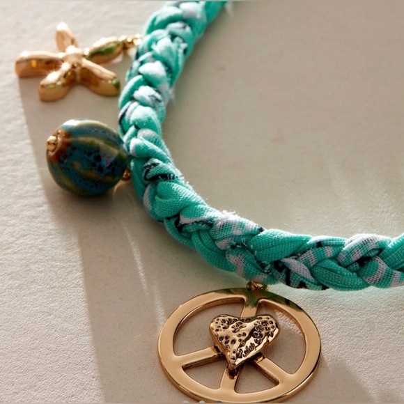 NWT Free People Sky Charm Necklace in Turquoise Green Gold New - Picture 3 of 5